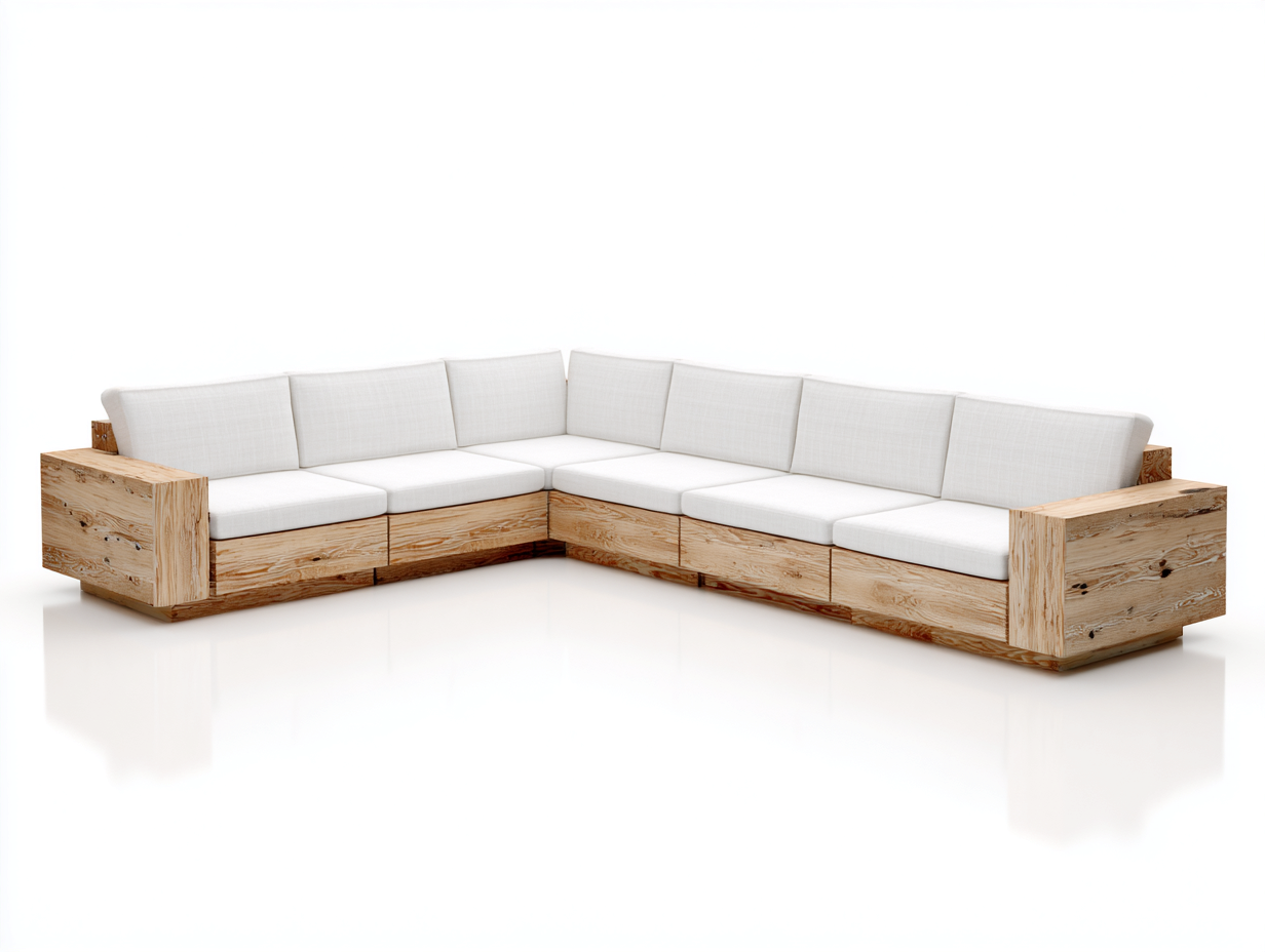 Divani da esterno - Legno-Tessuto - 362x278x74 cm - Naturale-Avorio - Stile minimalista contemporaneo-Rivoramahaus