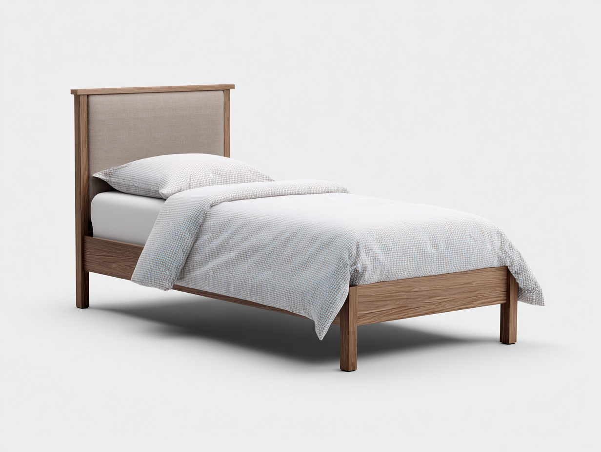 Letto singolo - Legno-Tessuto - 206x97x107 cm - Marrone-Beige - Naturale-Rivoramahaus