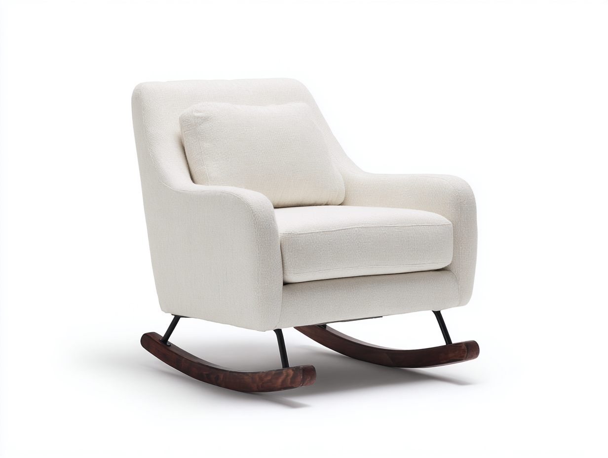 Sedia a dondolo - tessuto-metallo-legno - 90x79x96 cm - bianco crema-nero-marrone - moderno-Rivoramahaus