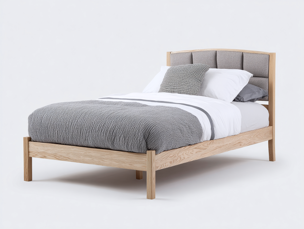 Letto singolo - Legno-Tessuto - 208x99x108 cm - Rovere-Grigio - Scandinavo-Rivoramahaus