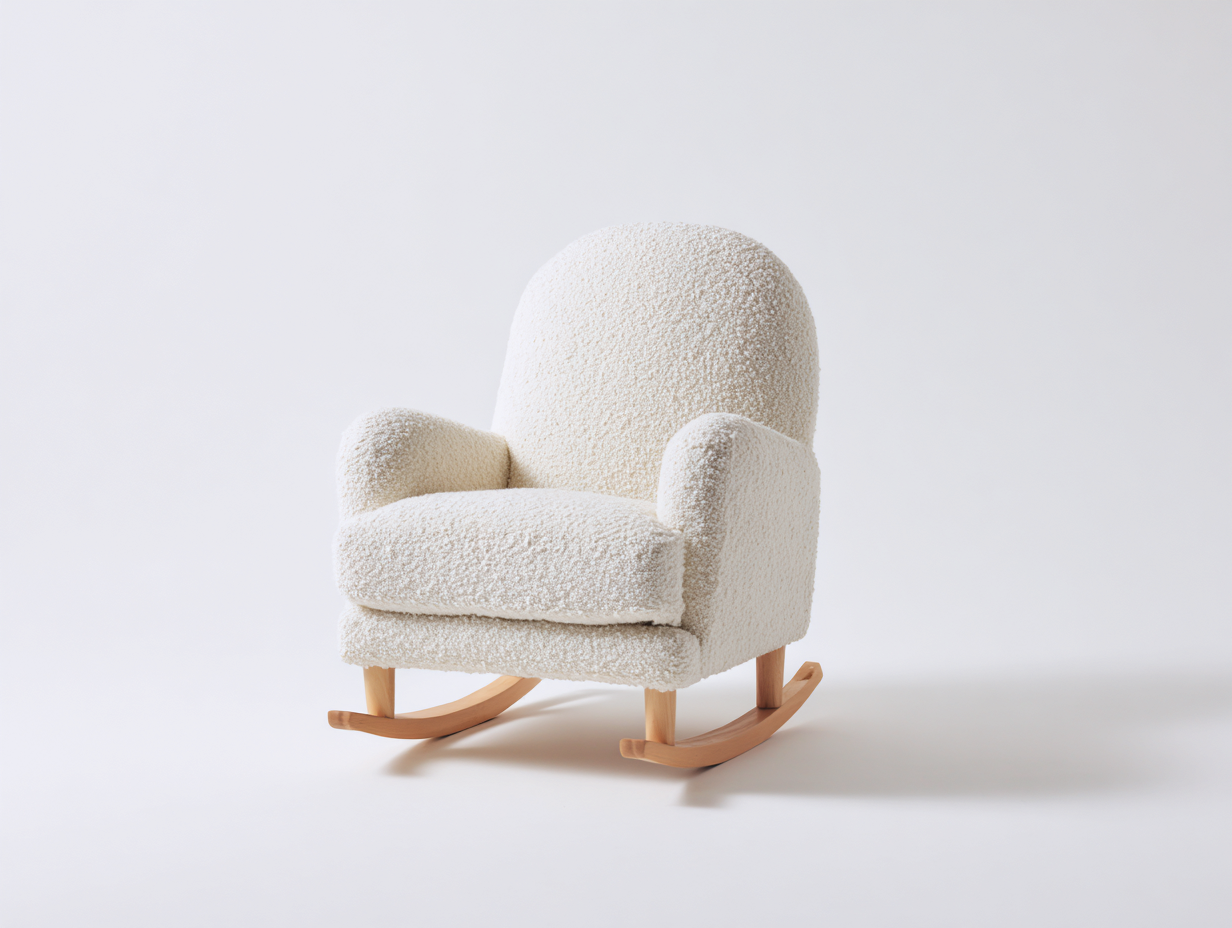Sedia a dondolo - tessuto bouclé-legno - 80x70x85 cm - bianco crema-marrone - nordico-Rivoramahaus