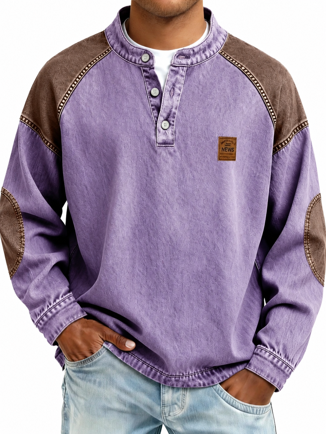 Colorblock Vintage 100% Cotton Henley Shirt