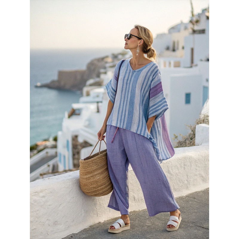 Women's Striped Linen Blend Two-Piece Co-ord Set