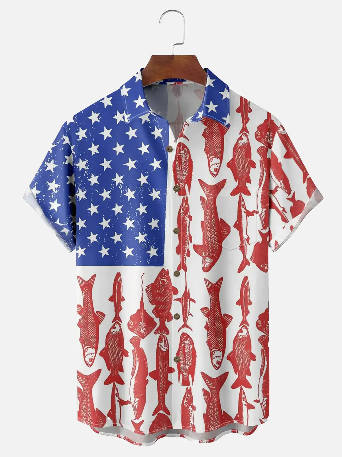 Men's American Flag Fishing Short Sleeve Shirt
