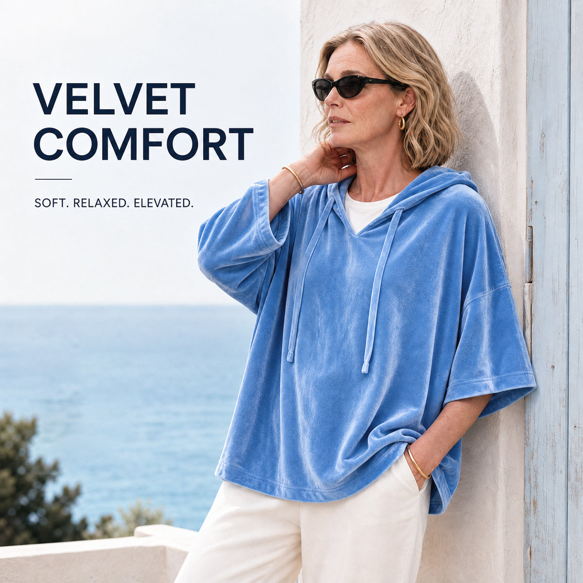 0911-Women's Velour Oversized Hoodie 3/4 Sleeve