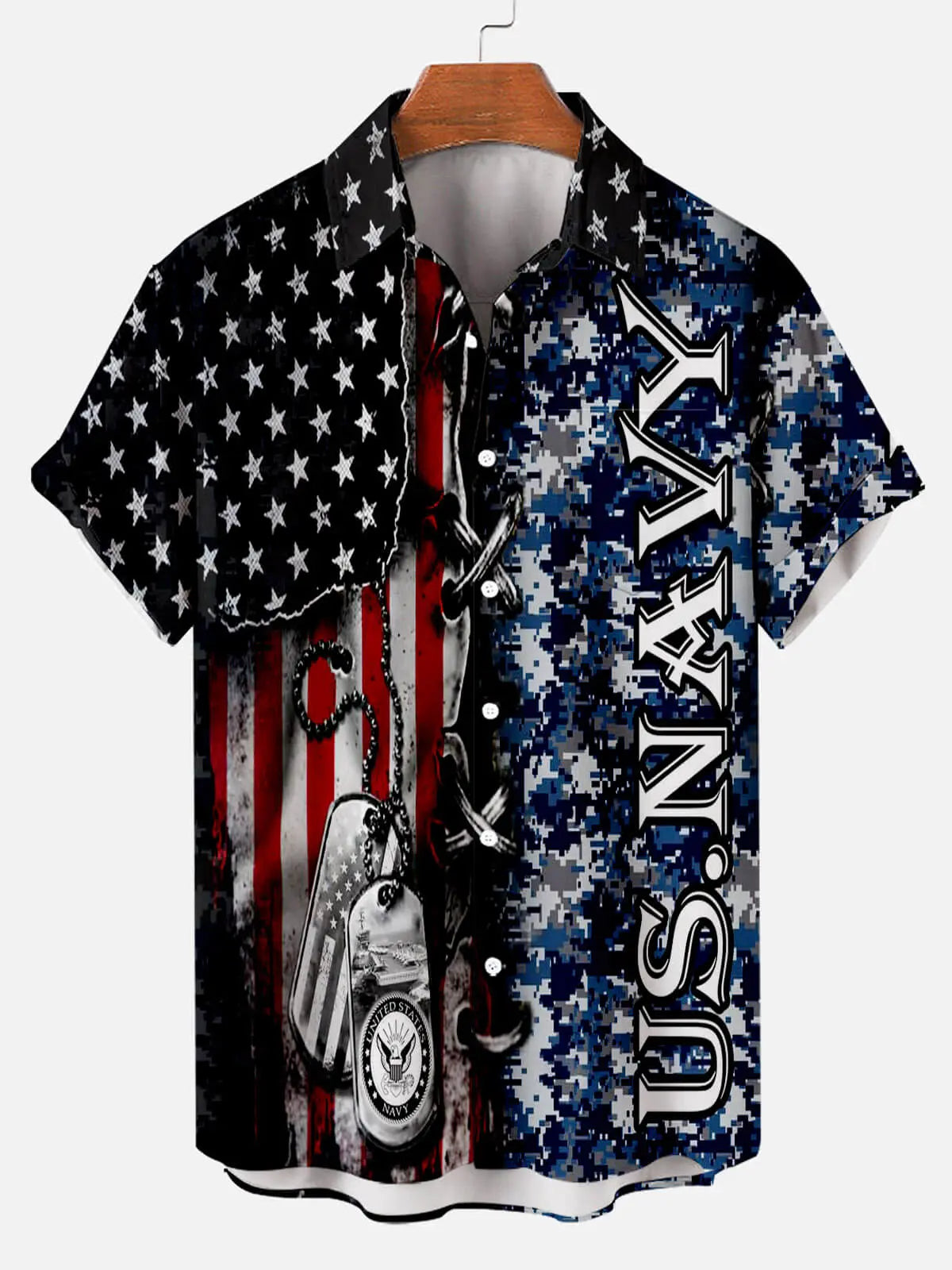 Men's Independence Day Print Casual Breathable Short Sleeve Shirt American Flag Novelty