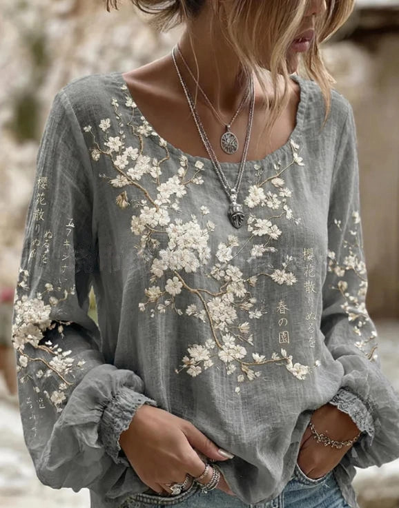 Women's Vintage Boho Floral Print Loose Lantern Sleeve Blouse