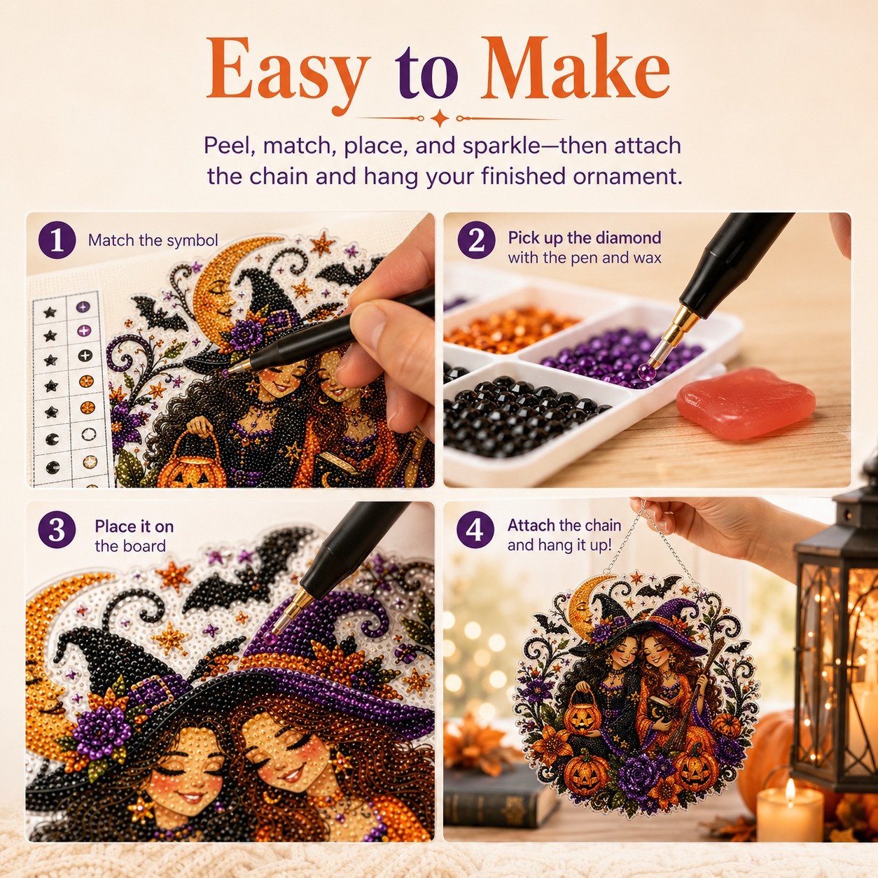 🔥Last Day 49% OFF - 🧙‍♀️🎃Halloween Witch Friendship Diamond Art Window Suncatcher