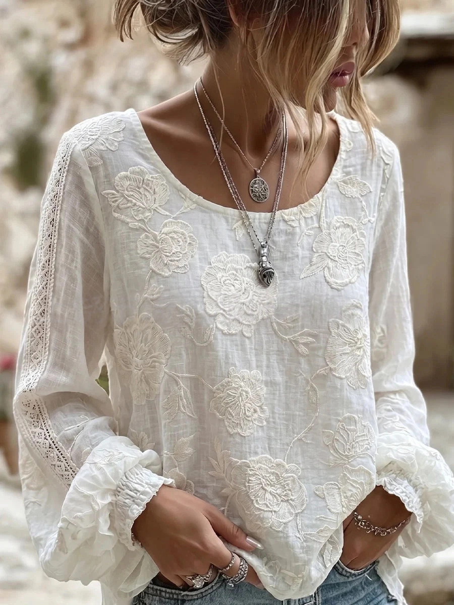 Women's Vintage Boho Floral Print Loose Lantern Sleeve Blouse