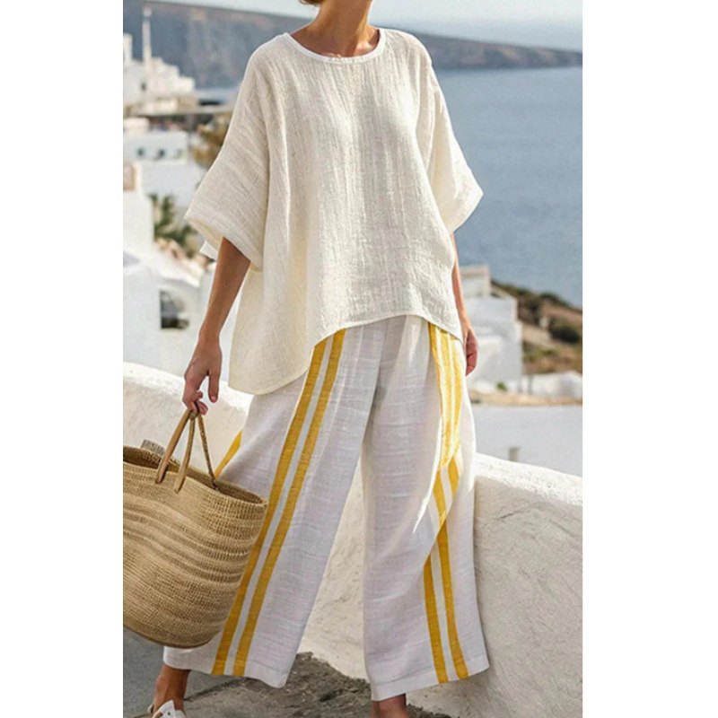 Women's Striped Linen Blend Two-Piece Co-ord Set