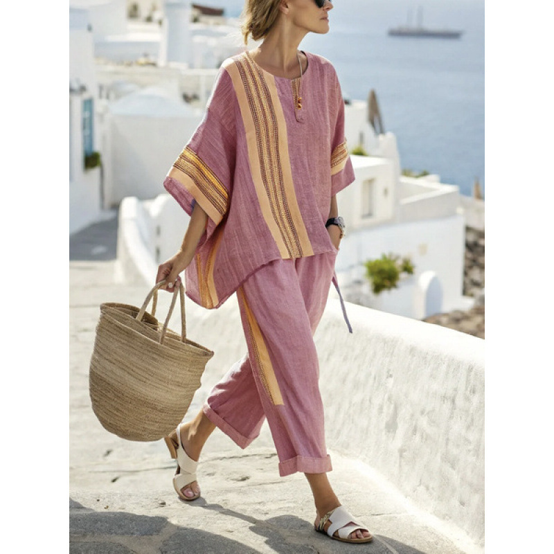 Women's Striped Linen Blend Two-Piece Co-ord Set