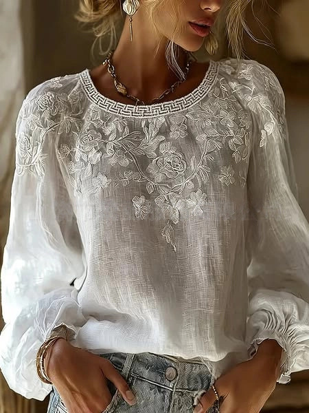 Women's Vintage Boho Floral Print Loose Lantern Sleeve Blouse