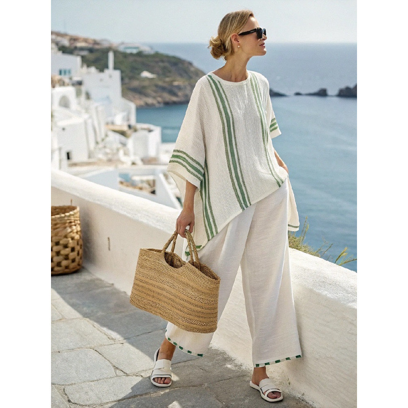 Women's Striped Linen Blend Two-Piece Co-ord Set