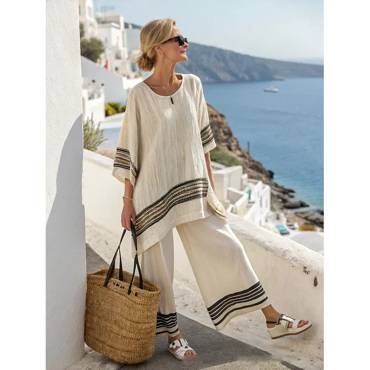 Women's Striped Linen Blend Two-Piece Co-ord Set