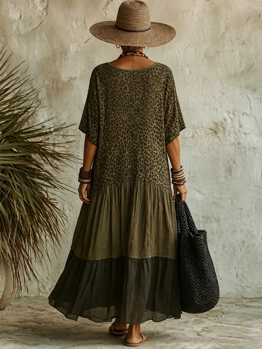 Casual Leopard-print Spliced ​​chiffon & Cotton Dress