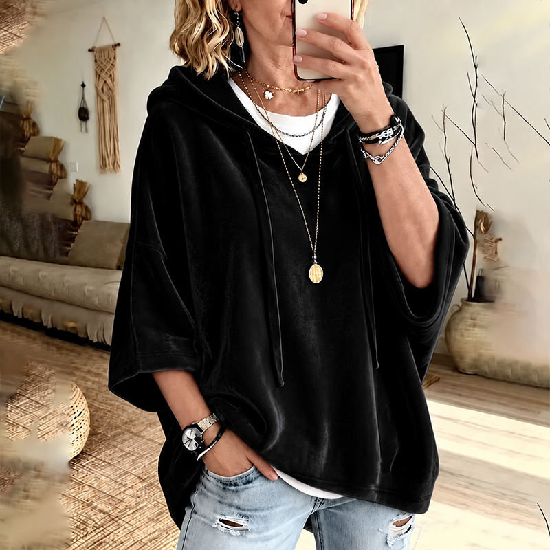 0911-Women's Velour Oversized Hoodie 3/4 Sleeve