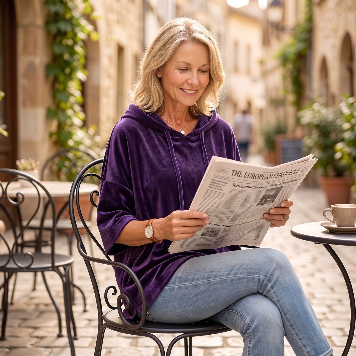 0911-Women's Velour Oversized Hoodie 3/4 Sleeve