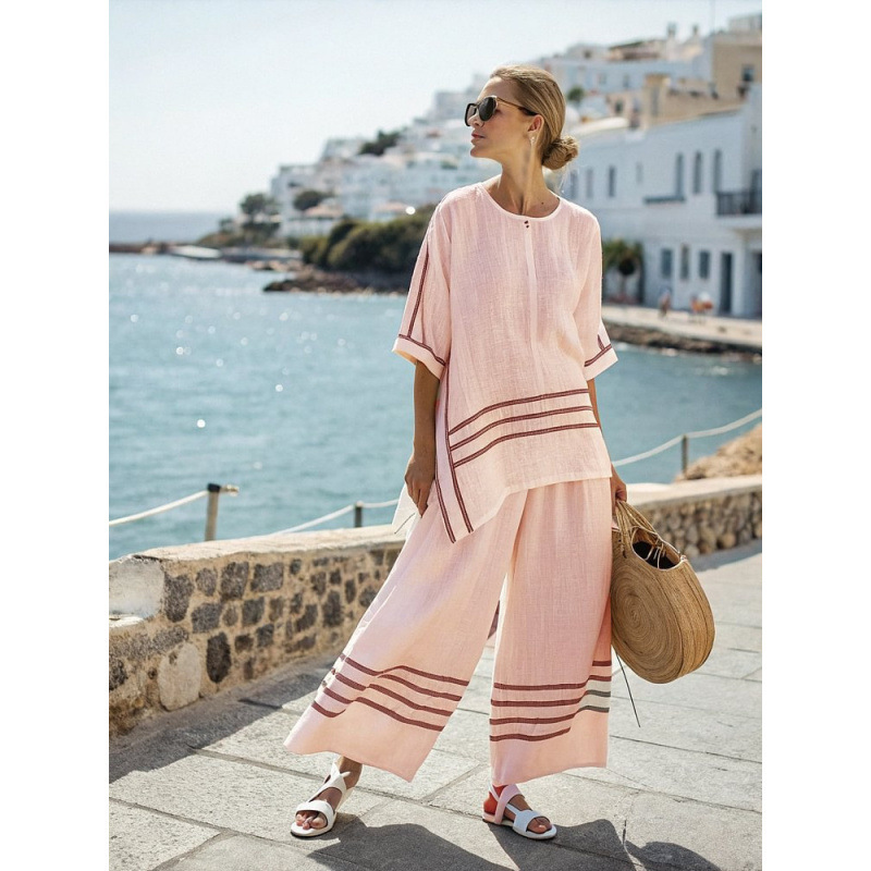 Women's Striped Linen Blend Two-Piece Co-ord Set