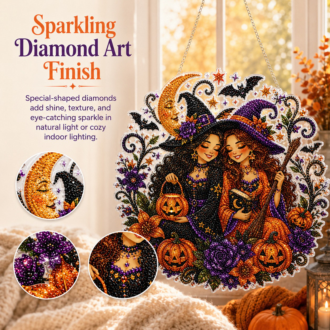 🔥Last Day 49% OFF - 🧙‍♀️🎃Halloween Witch Friendship Diamond Art Window Suncatcher