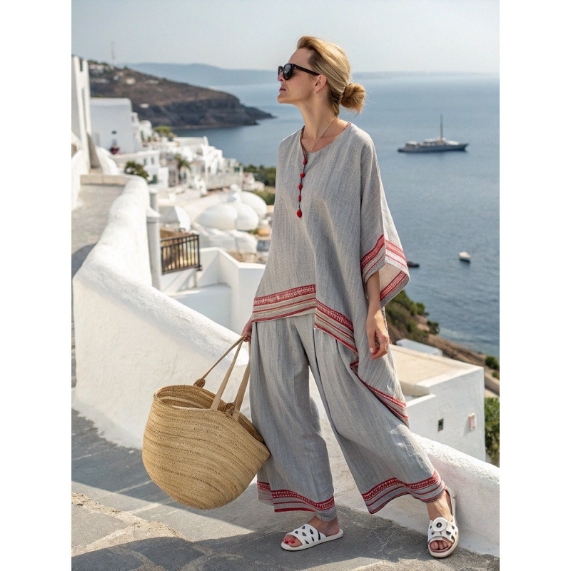 Women's Striped Linen Blend Two-Piece Co-ord Set