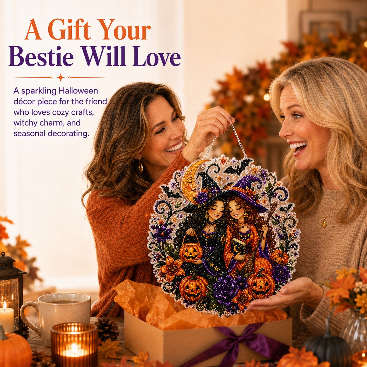 🔥Last Day 49% OFF - 🧙‍♀️🎃Halloween Witch Friendship Diamond Art Window Suncatcher