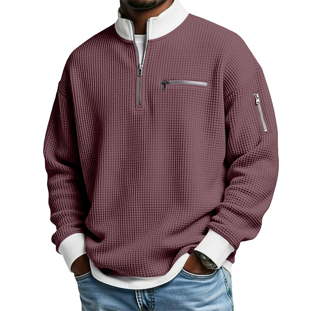Red Waffle Half-Zip Polo