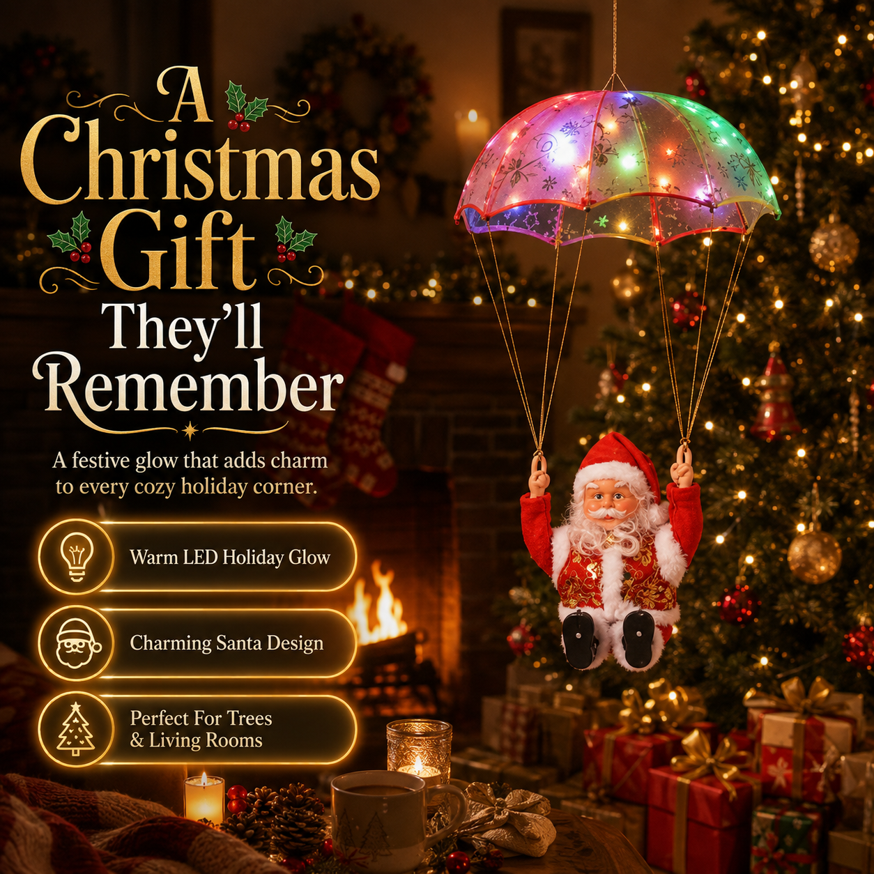 🎄Christmas Early Bird Sale - ✨LAST DAY 49% OFF- Light-Up Parachuting Santa Christmas Decoration 🎅💎