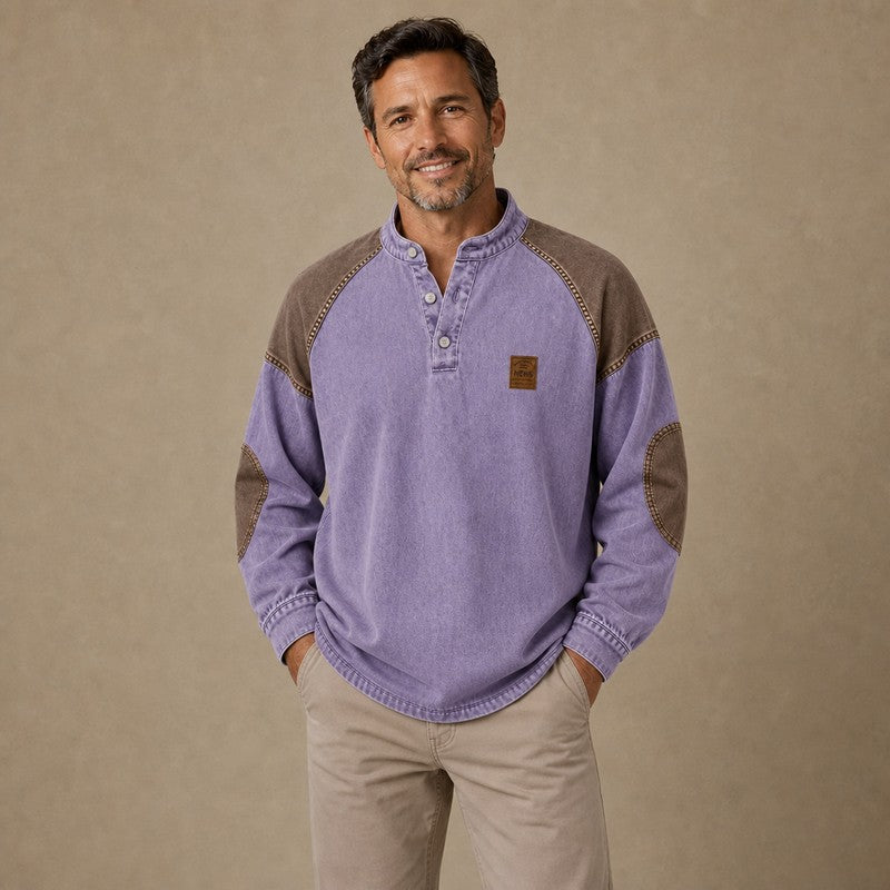 Colorblock Vintage 100% Cotton Henley Shirt