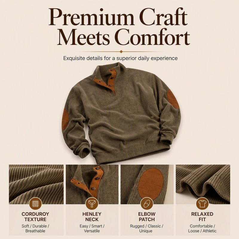 🧥🧥🧥New Corduroy Casual Stand-Collar Long-Sleeve Sweatshirt🔥🔥🔥