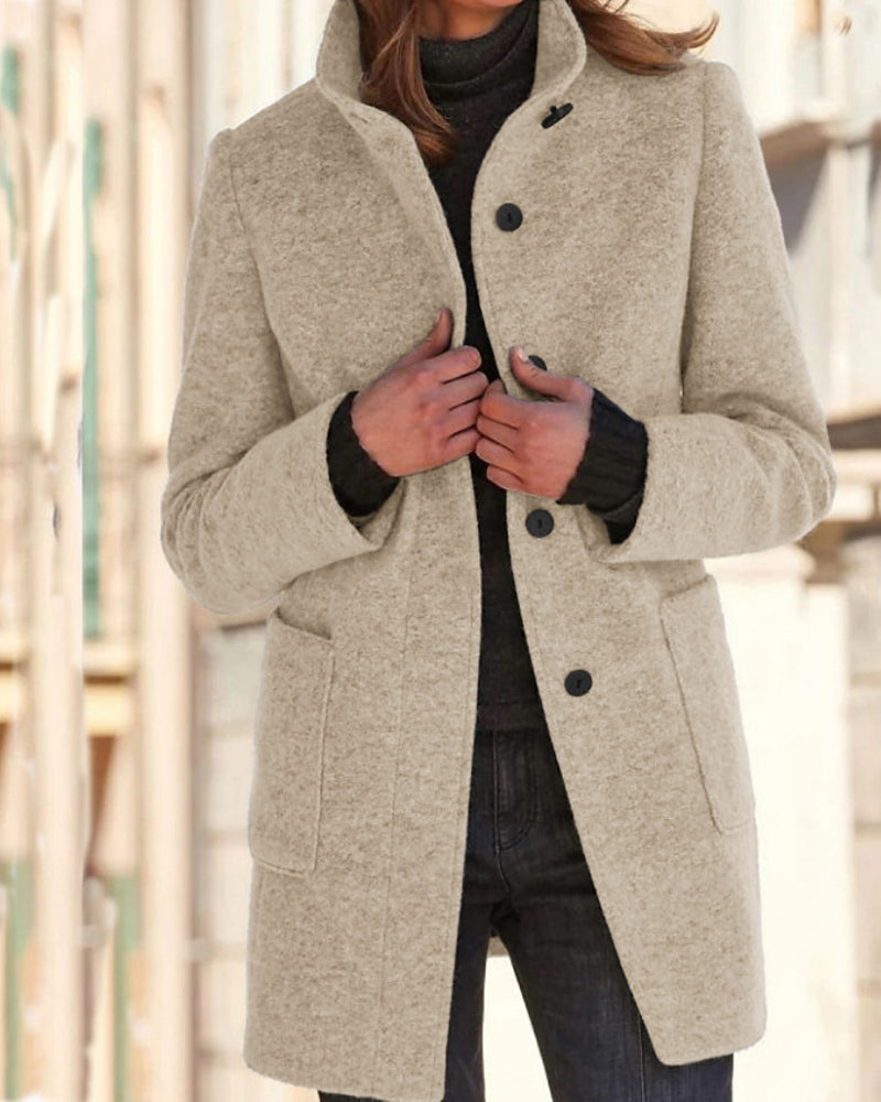 Classic Stand Collar Button Tweed Coat