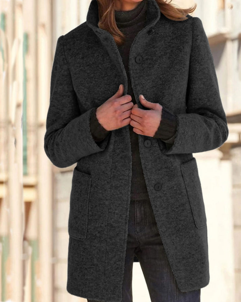 Classic Stand Collar Button Tweed Coat