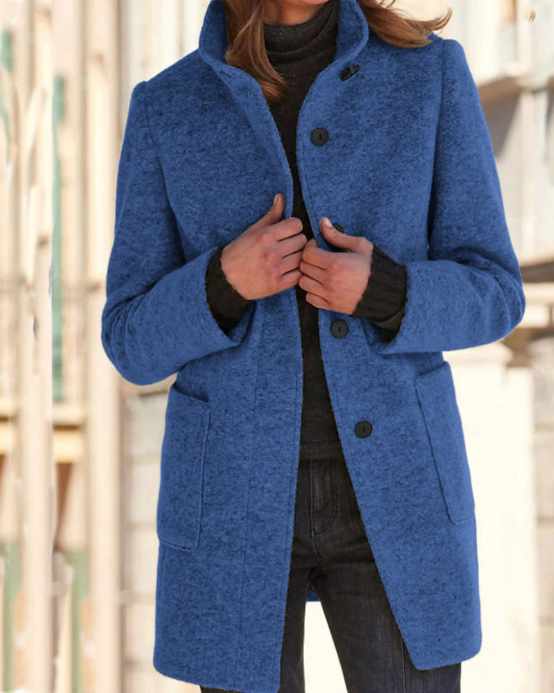 Classic Stand Collar Button Tweed Coat