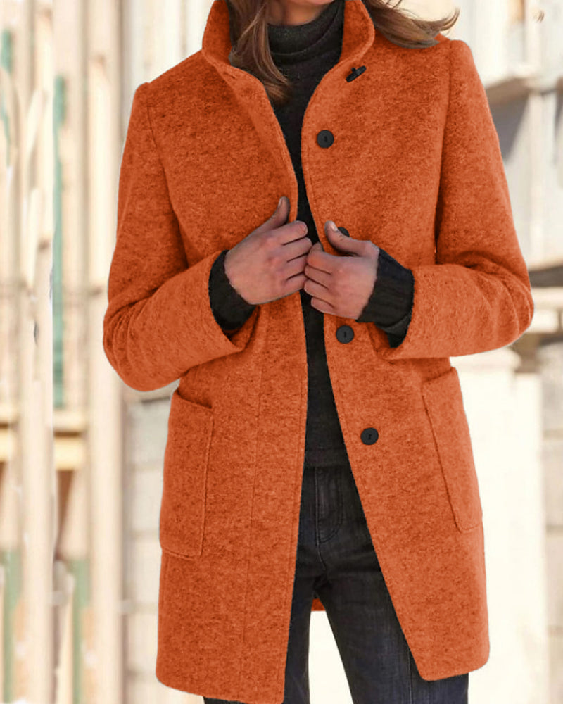 Classic Stand Collar Button Tweed Coat