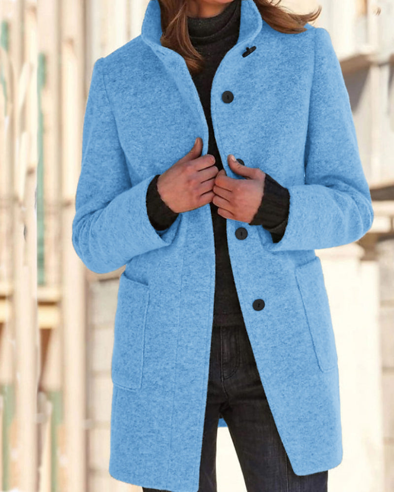 Classic Stand Collar Button Tweed Coat