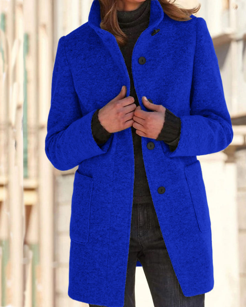 Classic Stand Collar Button Tweed Coat