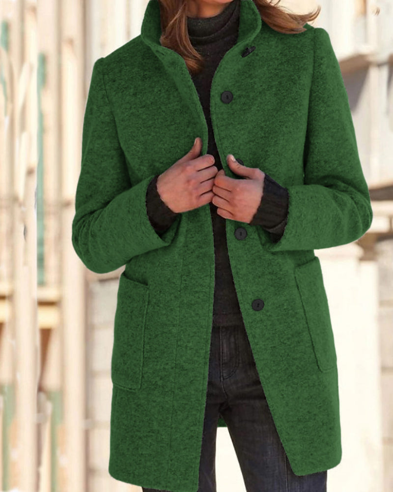Classic Stand Collar Button Tweed Coat