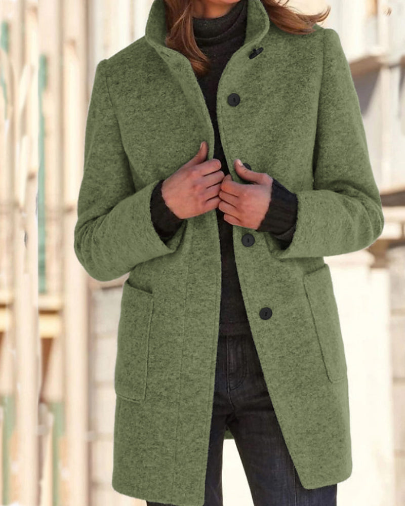 Classic Stand Collar Button Tweed Coat