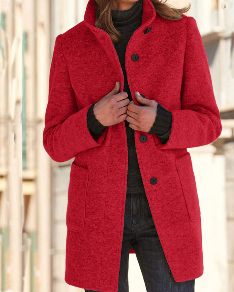 Classic Stand Collar Button Tweed Coat