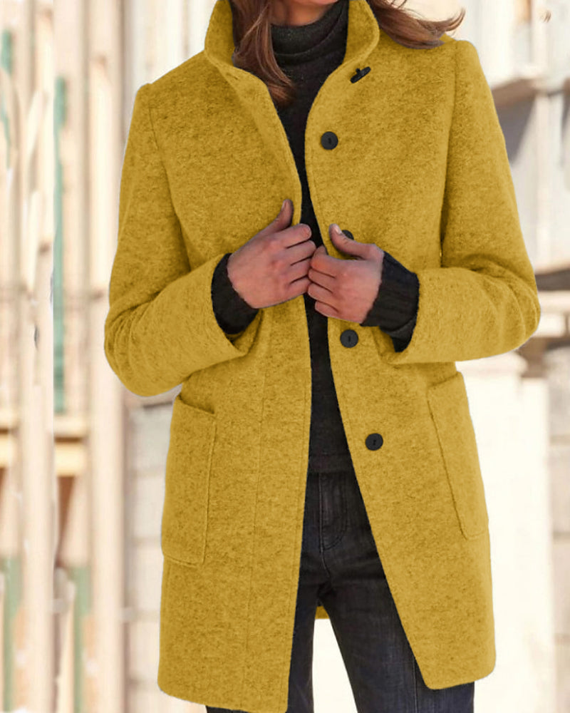 Classic Stand Collar Button Tweed Coat