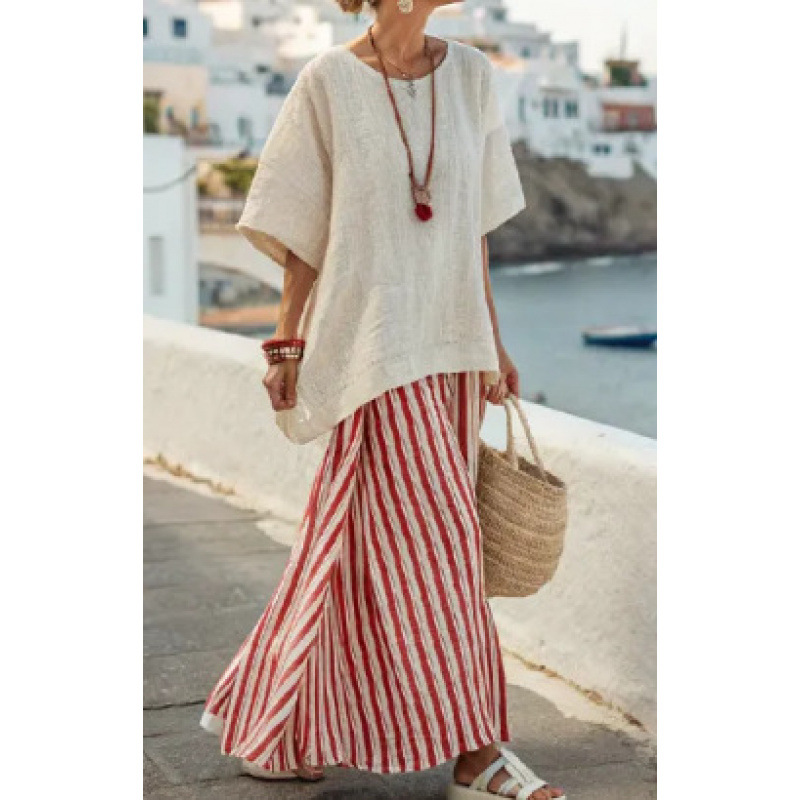 Women's Striped Linen Blend Two-Piece Co-ord Set