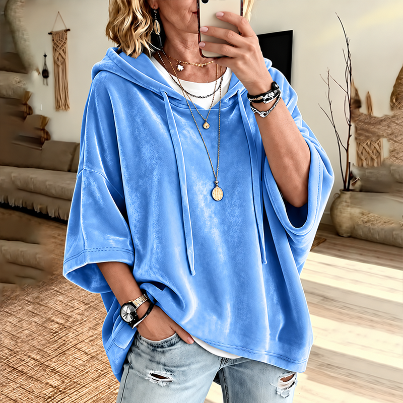 0911-Women's Velour Oversized Hoodie 3/4 Sleeve