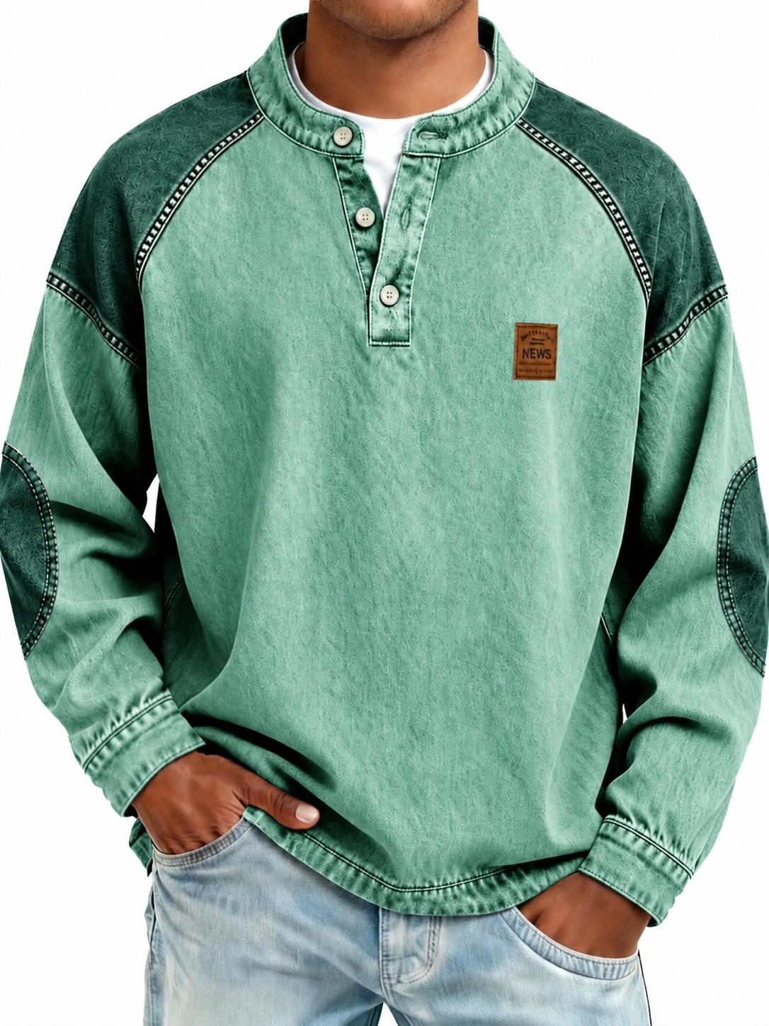 Colorblock Vintage 100% Cotton Henley Shirt