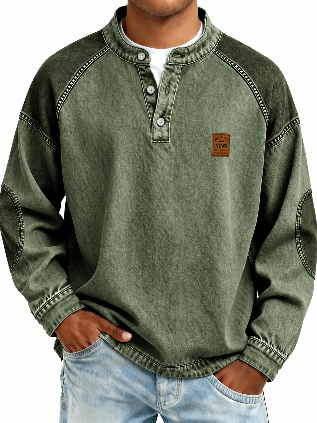 Colorblock Vintage 100% Cotton Henley Shirt
