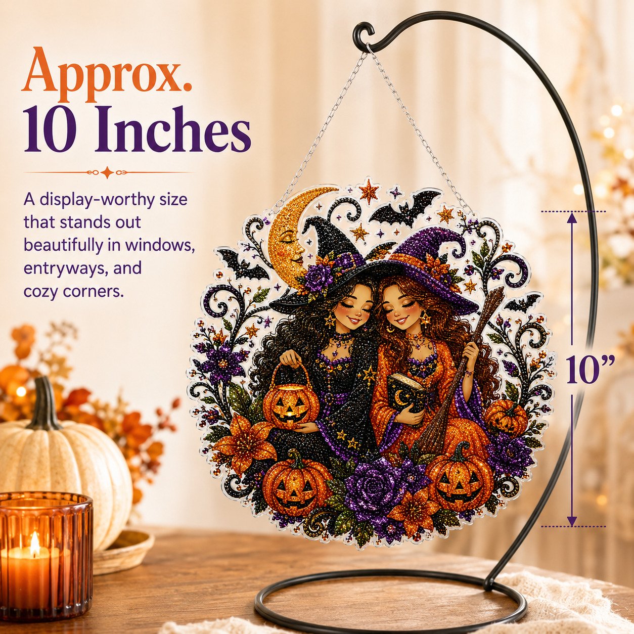 🔥Last Day 49% OFF - 🧙‍♀️🎃Halloween Witch Friendship Diamond Art Window Suncatcher