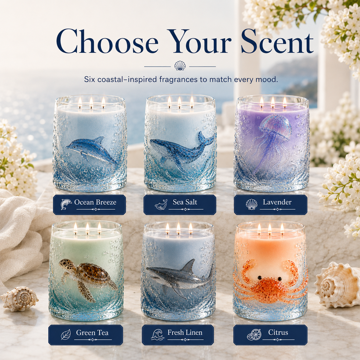 Ocean-inspired scented candles—crafted for moments of serenity.
