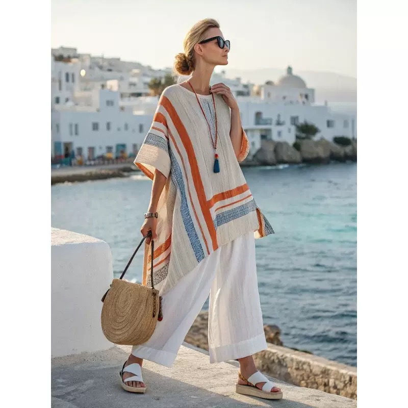 Women's Striped Linen Blend Two-Piece Co-ord Set