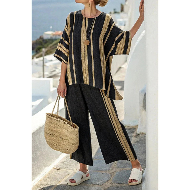 Women's Striped Linen Blend Two-Piece Co-ord Set
