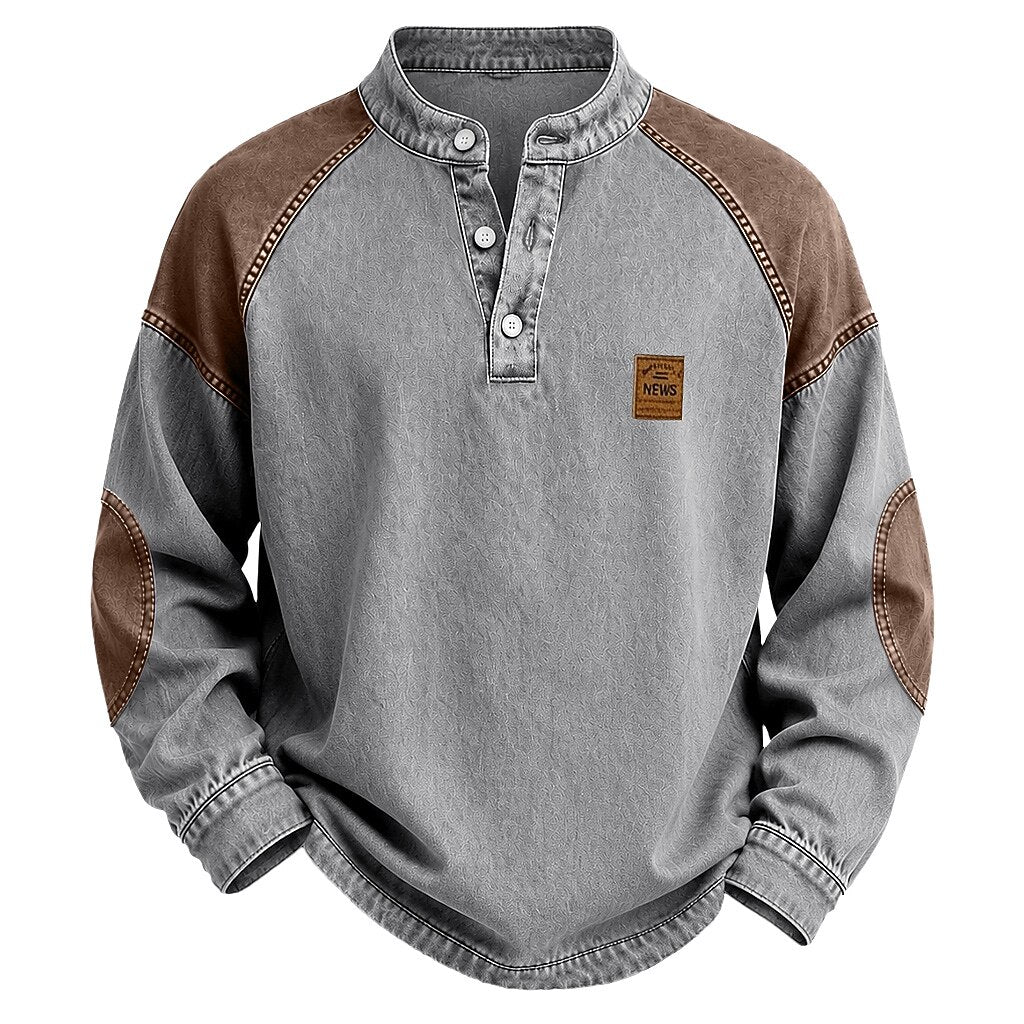 Gray Washed Cotton Henley Front View