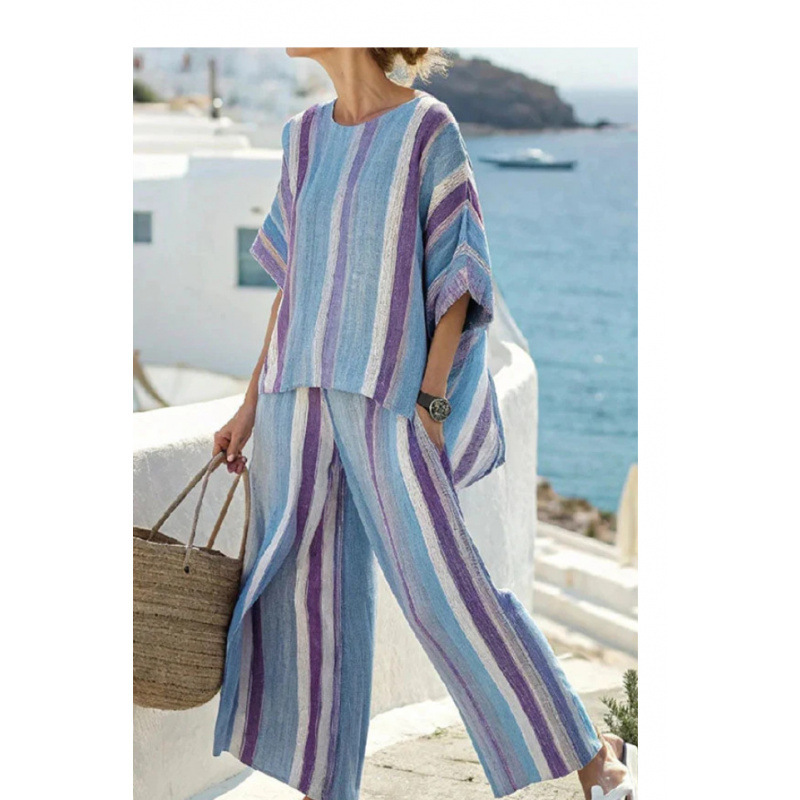 Women's Striped Linen Blend Two-Piece Co-ord Set
