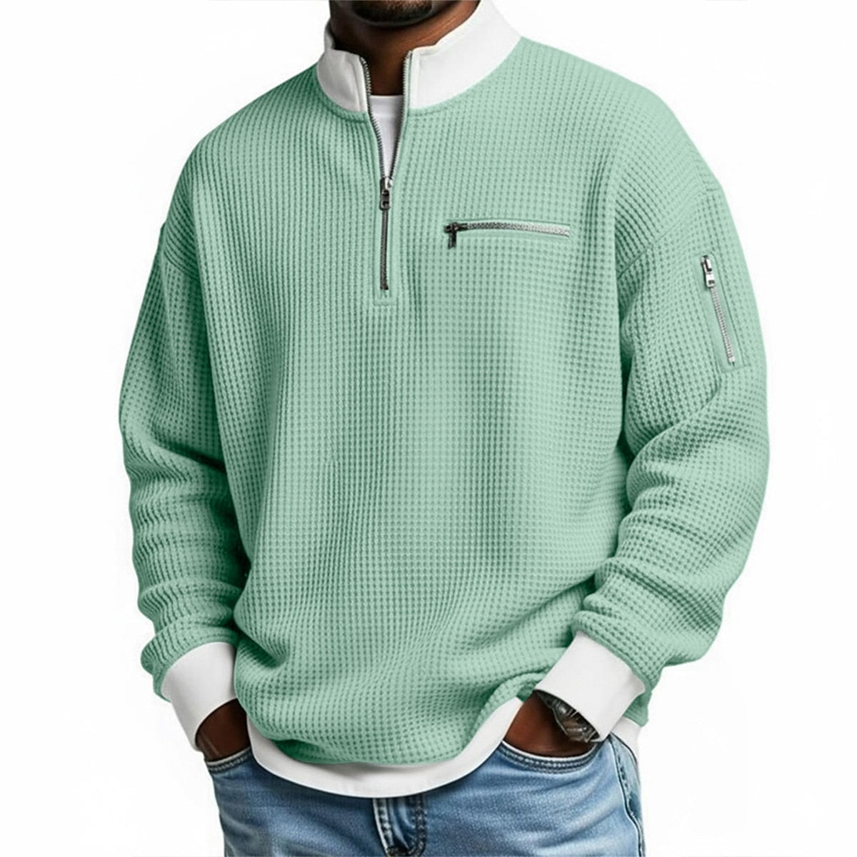 Green Waffle Half-Zip Polo